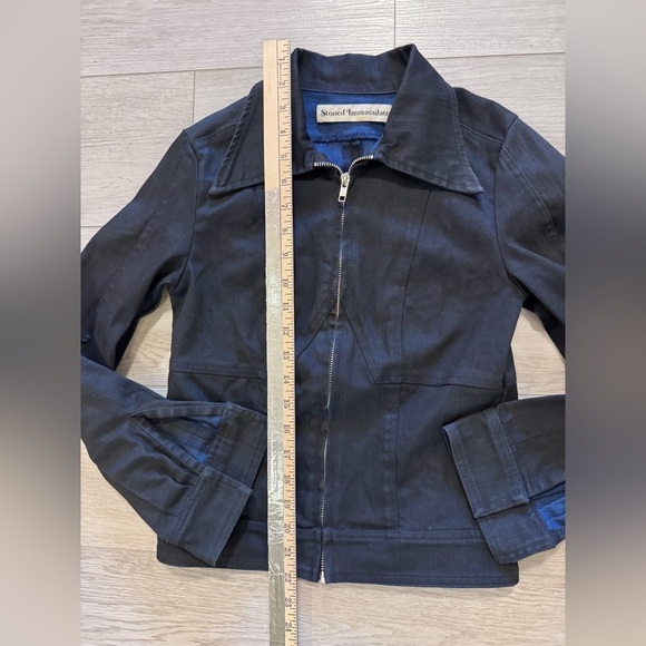 Stoned Immaculate Denim Jacket Sz XS Womens Fitted Boho Party Concert City Sexy - Picture 11 of 11